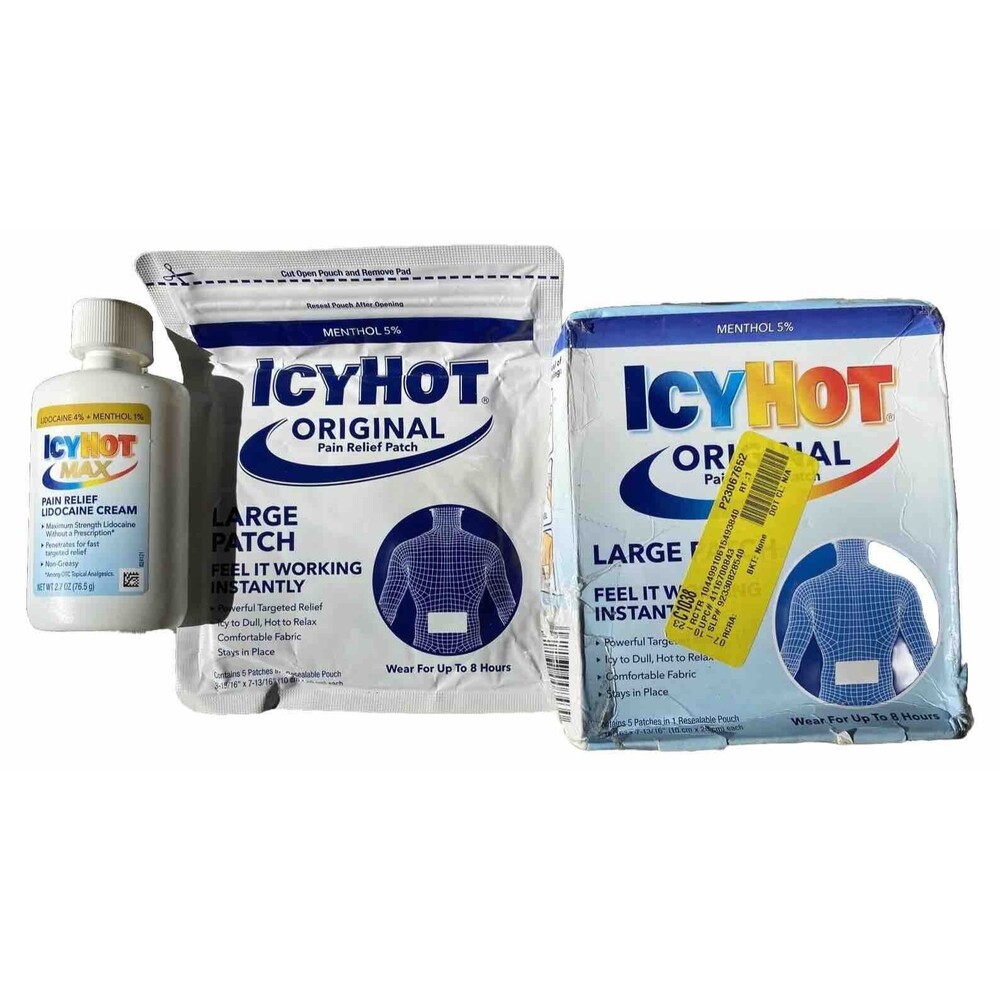 ICY HOT ORIGINAL LARGE PAIN RELIEF PATCH FOR BODY LOT OF 2 MAX CREAM 2.7oz